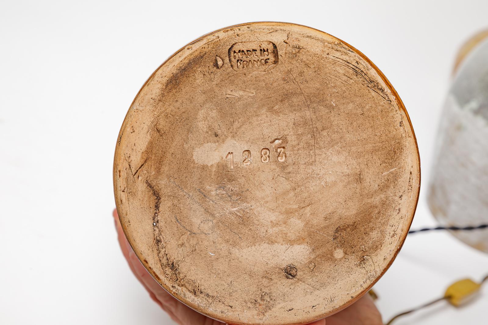 20th Century 20th century art deco white and brown ceramic table lamp by Louis Dage 1940 For Sale