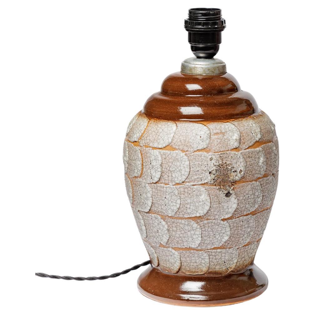 20th century art deco white and brown ceramic table lamp by Louis Dage 1940 For Sale