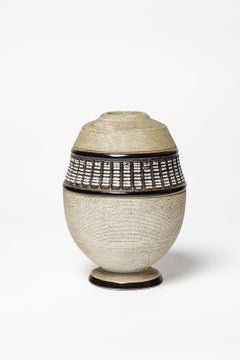 20th century art deco white and grey ceramic vase by Lucien Brisdoux 1940