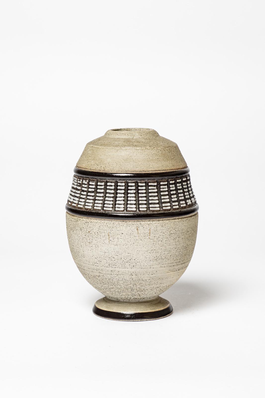 Art Deco 20th century art deco white and grey ceramic vase by Lucien Brisdoux 1940 For Sale