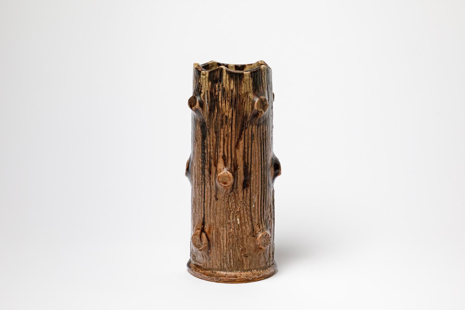 Mid-Century Modern Vase en céramique imitation bois art déco du 20ème siècle par J Talbot La Borne 1940 en vente