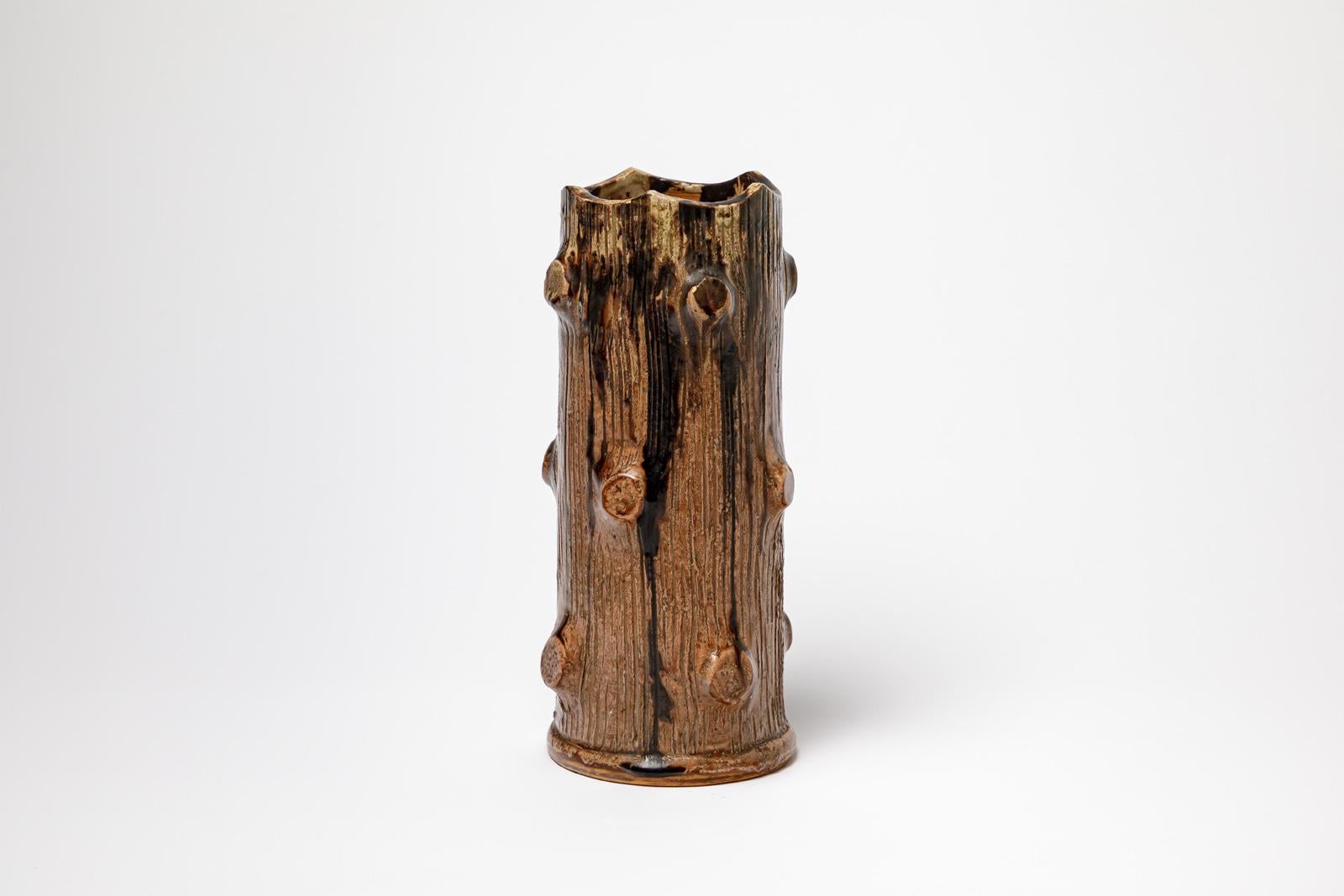 Français Vase en céramique imitation bois art déco du 20ème siècle par J Talbot La Borne 1940 en vente