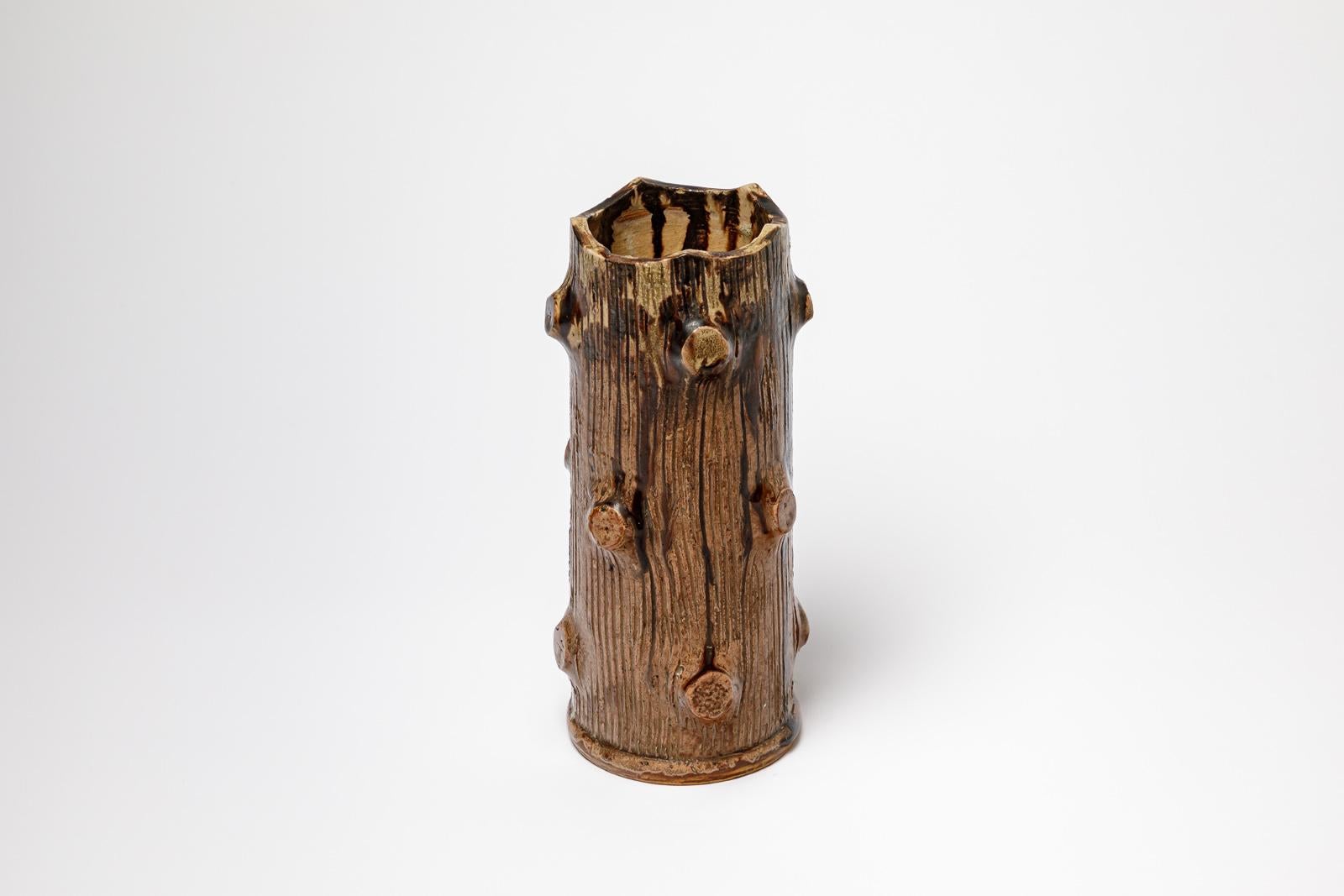 Vase en céramique imitation bois art déco du 20ème siècle par J Talbot La Borne 1940 Excellent état - En vente à Neuilly-en- sancerre, FR