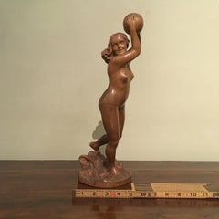 20th Century Art Deco Wooden Sculpture of Female Figure in a Swimming Suit