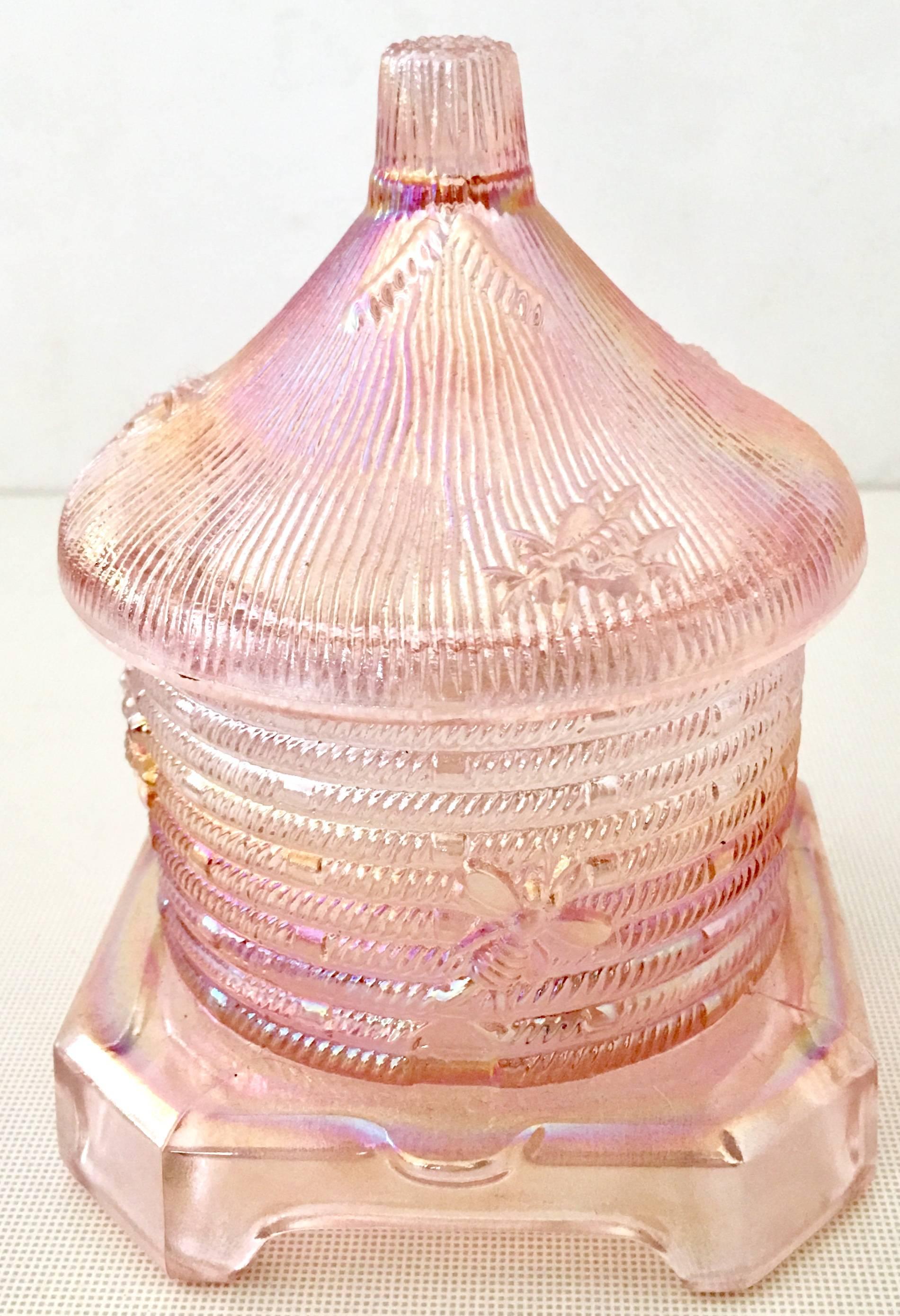 American 20th Century Art Glass Pink Lidded 