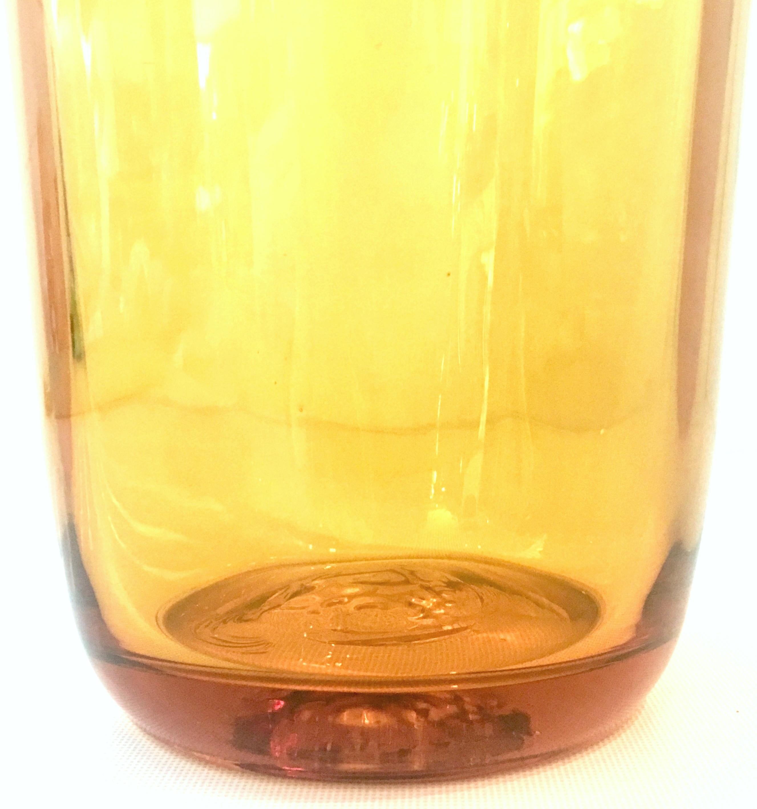 Blown Glass 20th Century Tall Amber Optic Art Glass Vase by Blenko For Sale