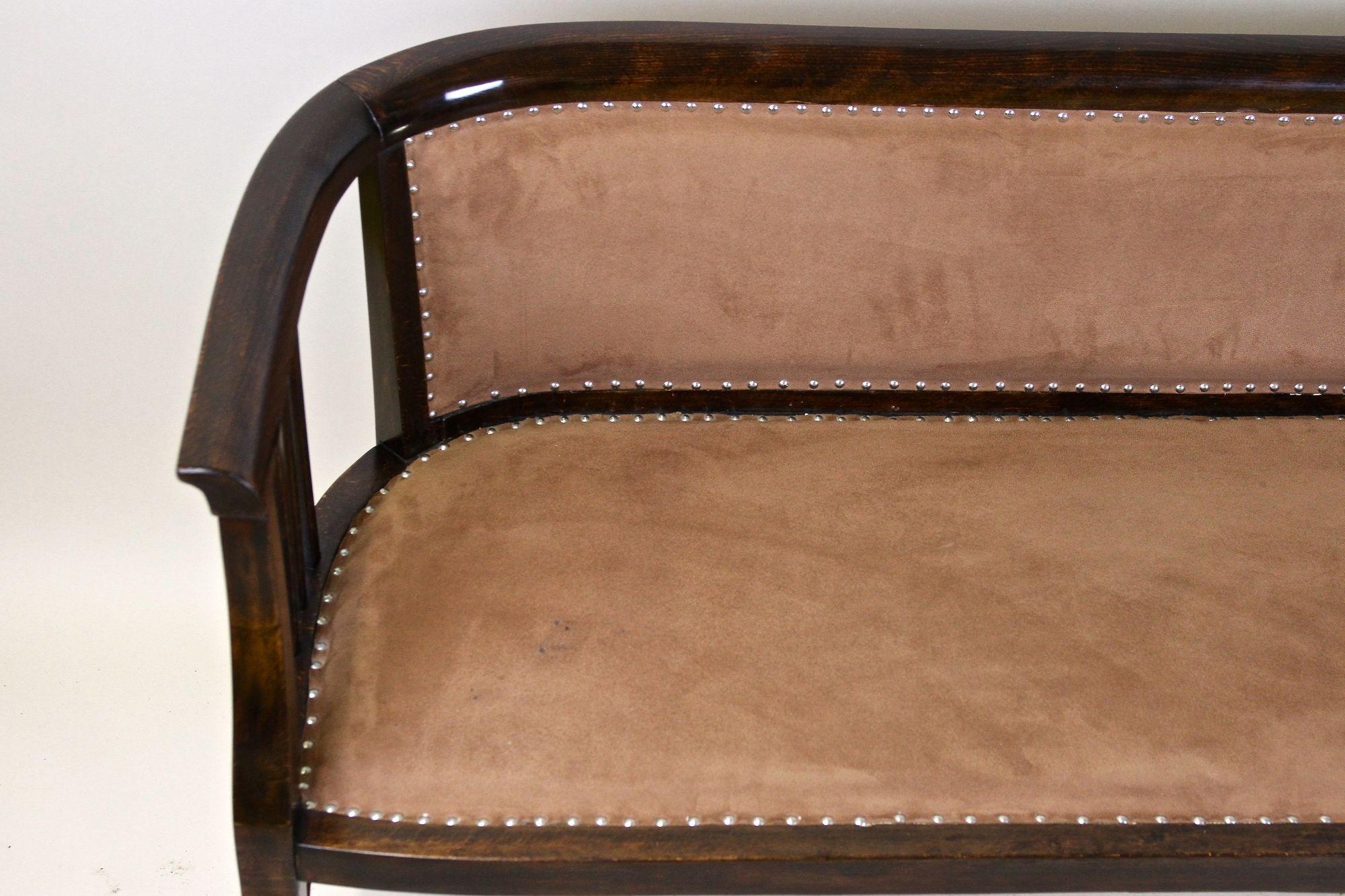 20th Century Art Nouveau Bentwood Bench, Newly Upholstered, Austria, circa 1910 For Sale 8