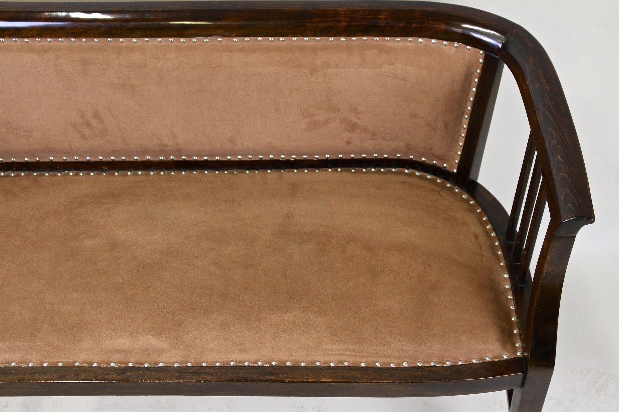 20th Century Art Nouveau Bentwood Bench, Newly Upholstered, Austria, circa 1910 For Sale 11