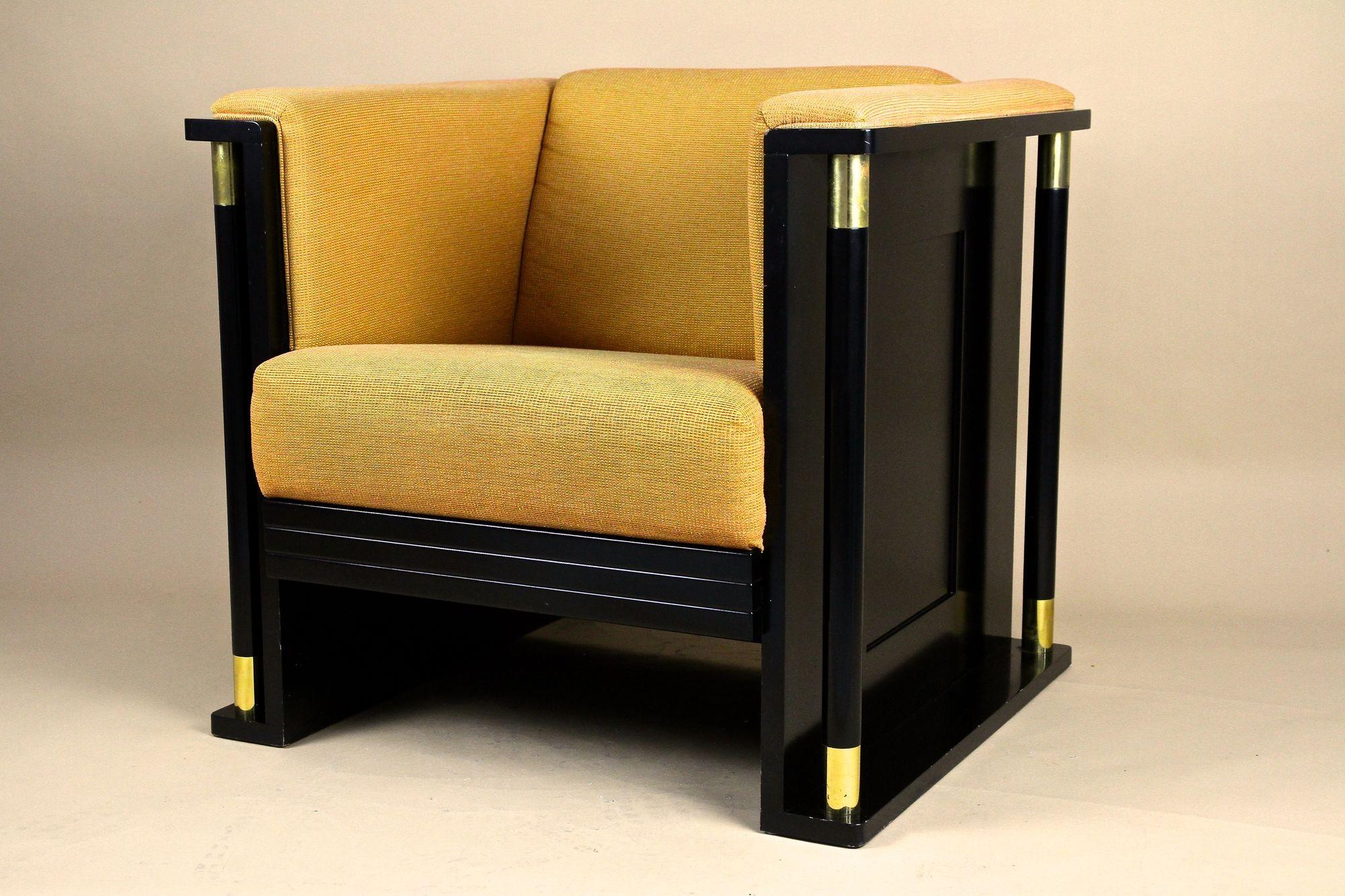 Brass 20th Century Art Nouveau Black Armchair, School Of Josef Hoffmann, AT ca. 1910 For Sale