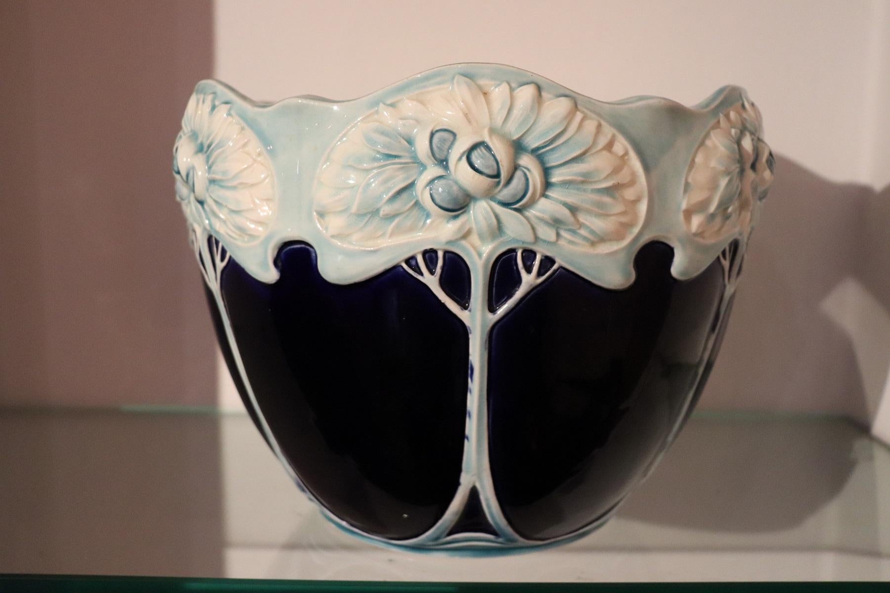 20th Century Art Nouveau Blue Ceramic Vase, 1920s In Excellent Condition In Casale Monferrato, IT