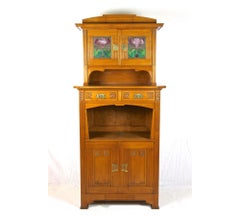 20th Century Art Nouveau Cabinet/ Buffet - Oak, Tiffany Style Glass, AT ca 1910