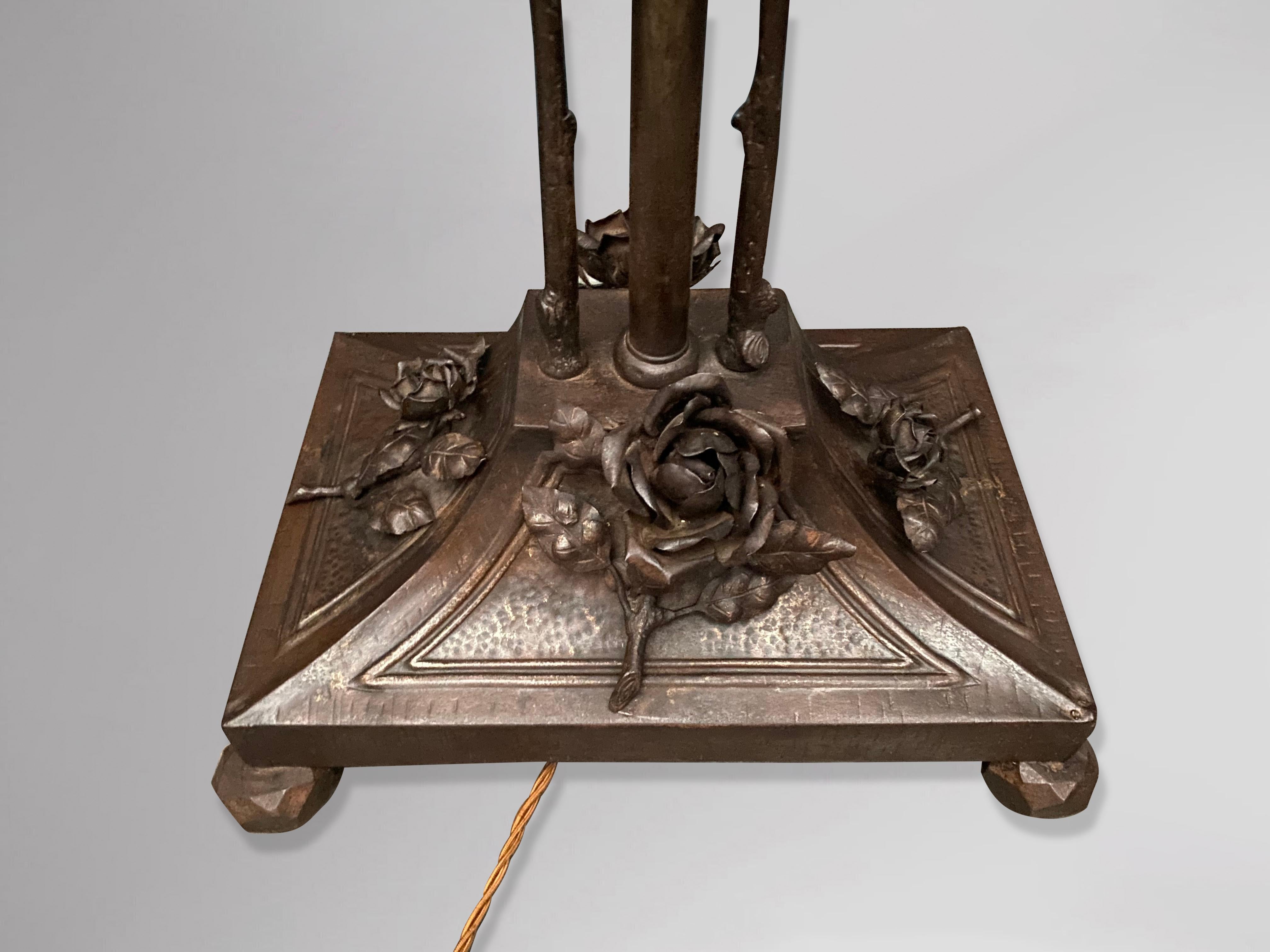 20th Century Art Nouveau Cast Bronze Rose Tree Floor Lamp For Sale at