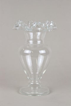Vase en verre transparent Art nouveau du 20e siècle, bord à volants, Autriche vers 1910