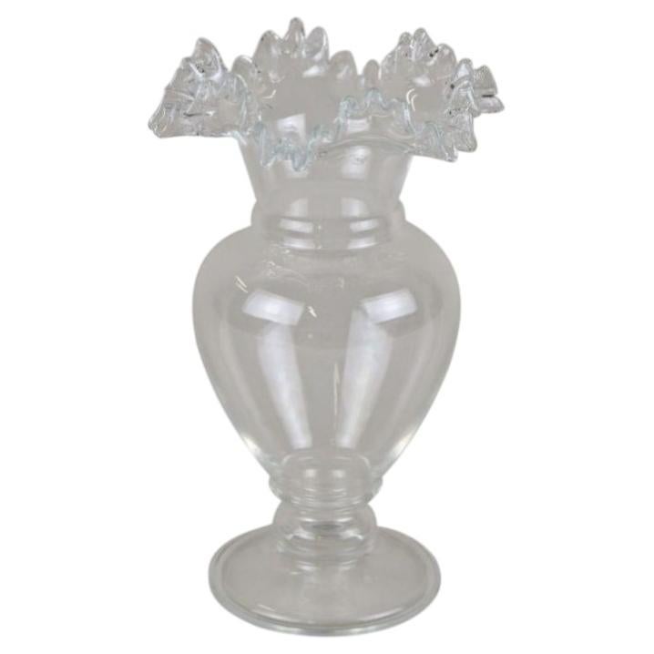 20th Century Art Nouveau Clear Glass Vase, Ruffled Edge, Austria circa 1910 For Sale