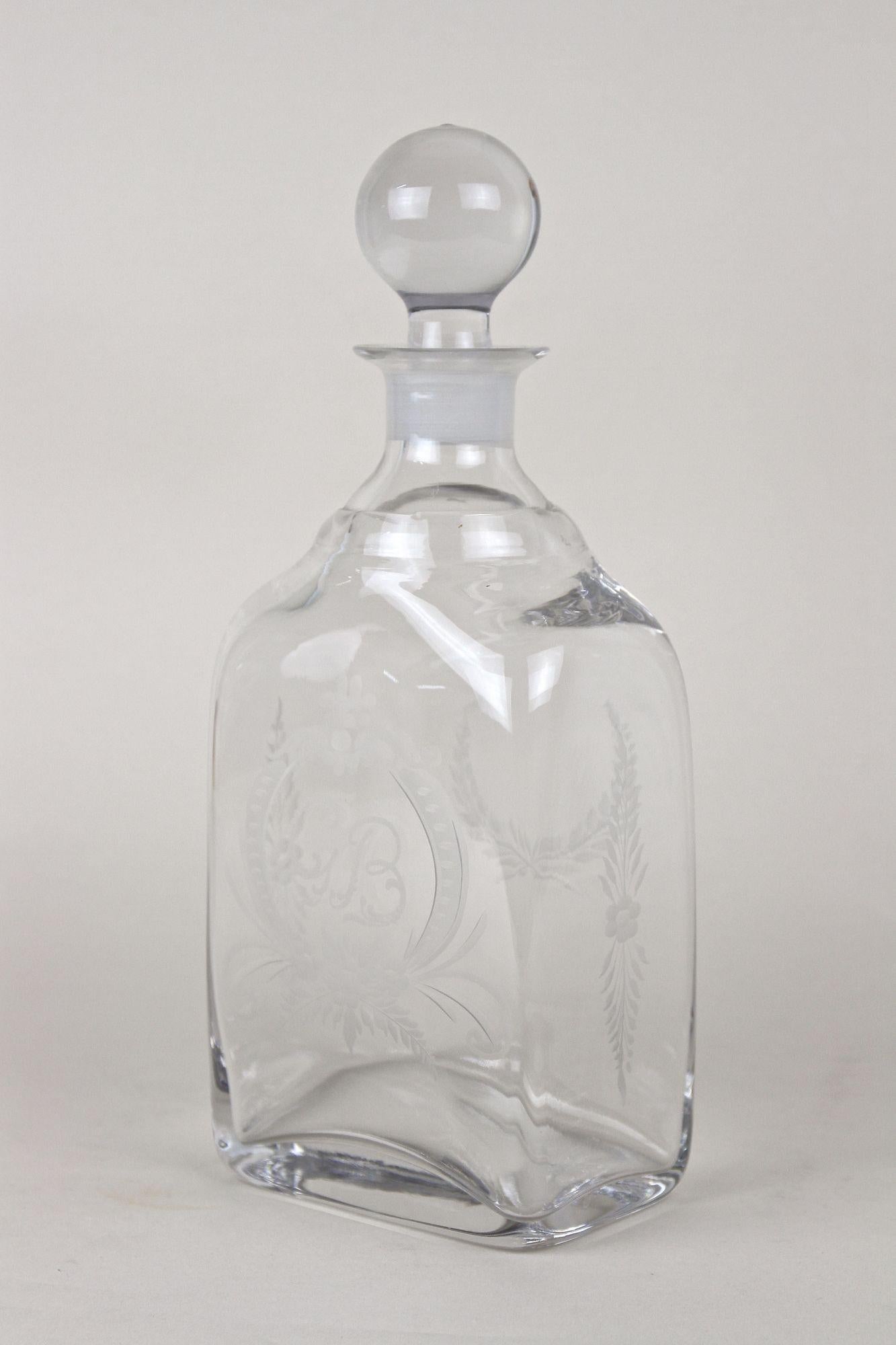 Decanter Art Nouveau del XX secolo / Bottiglia di vetro per liquori, inciso, AT 1915 ca. in vendita 8