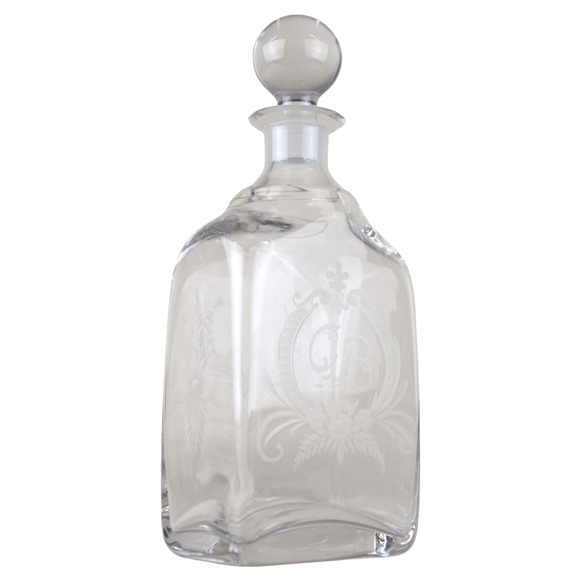 Decanter Art Nouveau del XX secolo / Bottiglia di vetro per liquori, inciso, AT 1915 ca. in vendita
