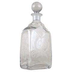 20th Century Art Nouveau Decanter/ Liquor Glass Bottle, Engraved, AT ca. 1915