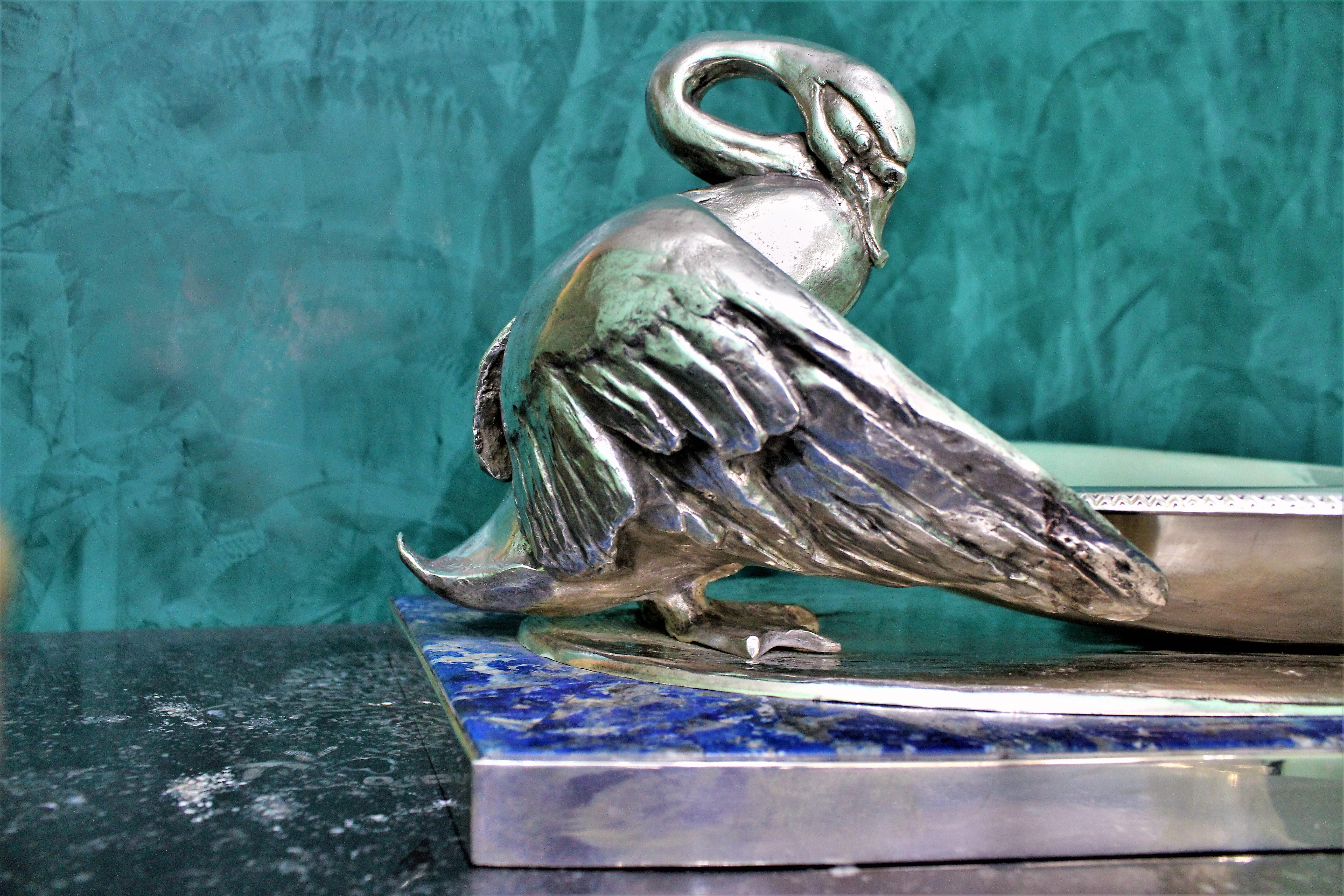 20th Century Art Nouveau Engraved Silver Centerpiece Lapislazuli, Italy, 1920 In Good Condition For Sale In Florence, IT
