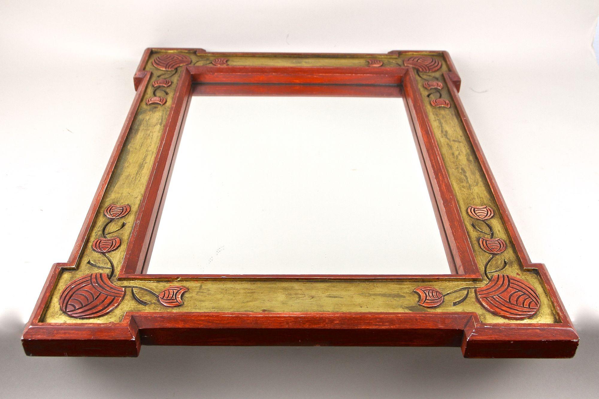 20th Century Art Nouveau Gilt/ Red Wall Mirror With Floral Carvings, AT ca. 1900 For Sale 6
