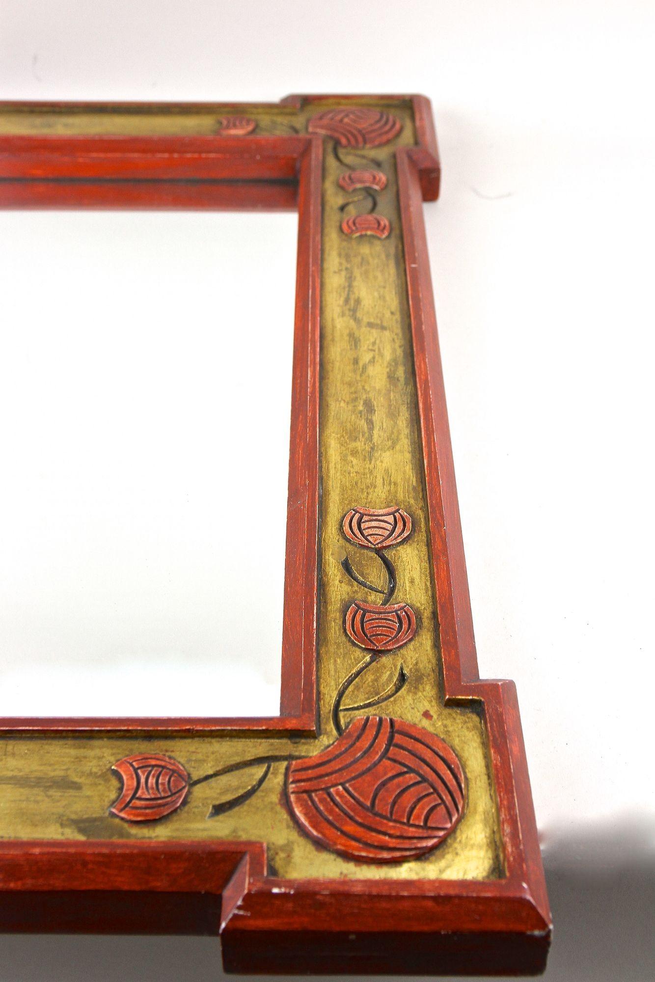 20th Century Art Nouveau Gilt/ Red Wall Mirror With Floral Carvings, AT ca. 1900 For Sale 7