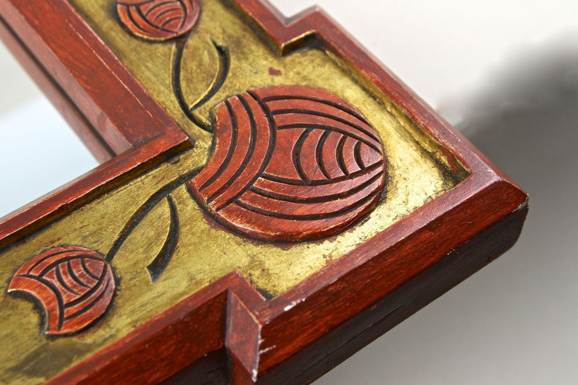 20th Century Art Nouveau Gilt/ Red Wall Mirror With Floral Carvings, AT ca. 1900 For Sale 9