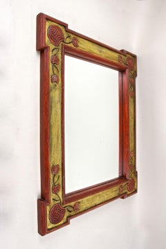 20th Century Art Nouveau Gilt/ Red Wall Mirror With Floral Carvings, AT ca. 1900