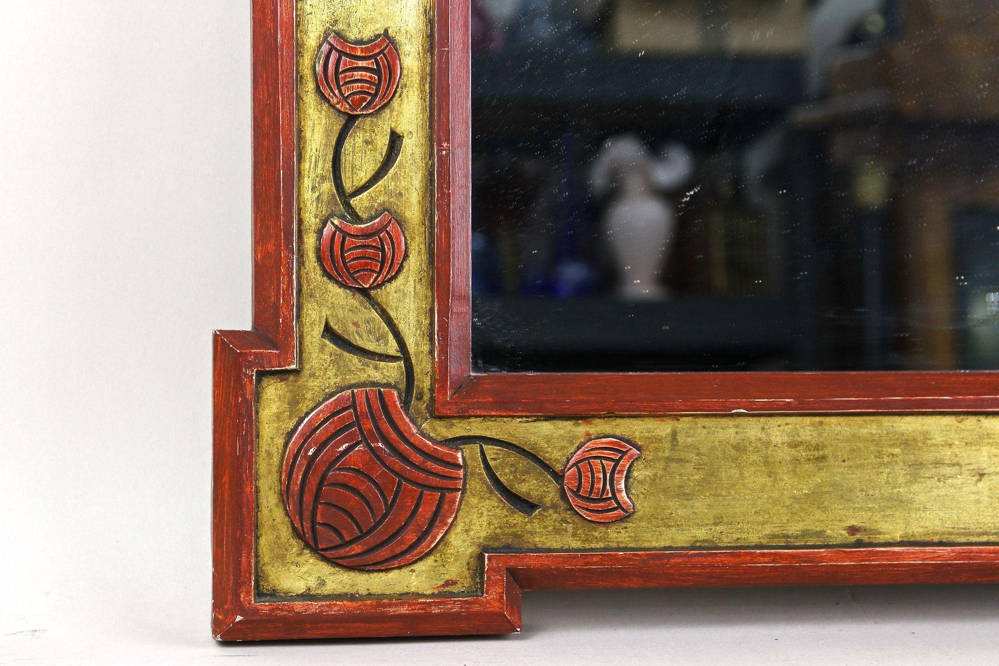 20th Century Art Nouveau Gilt/ Red Wall Mirror With Floral Carvings, AT ca. 1900 For Sale 4
