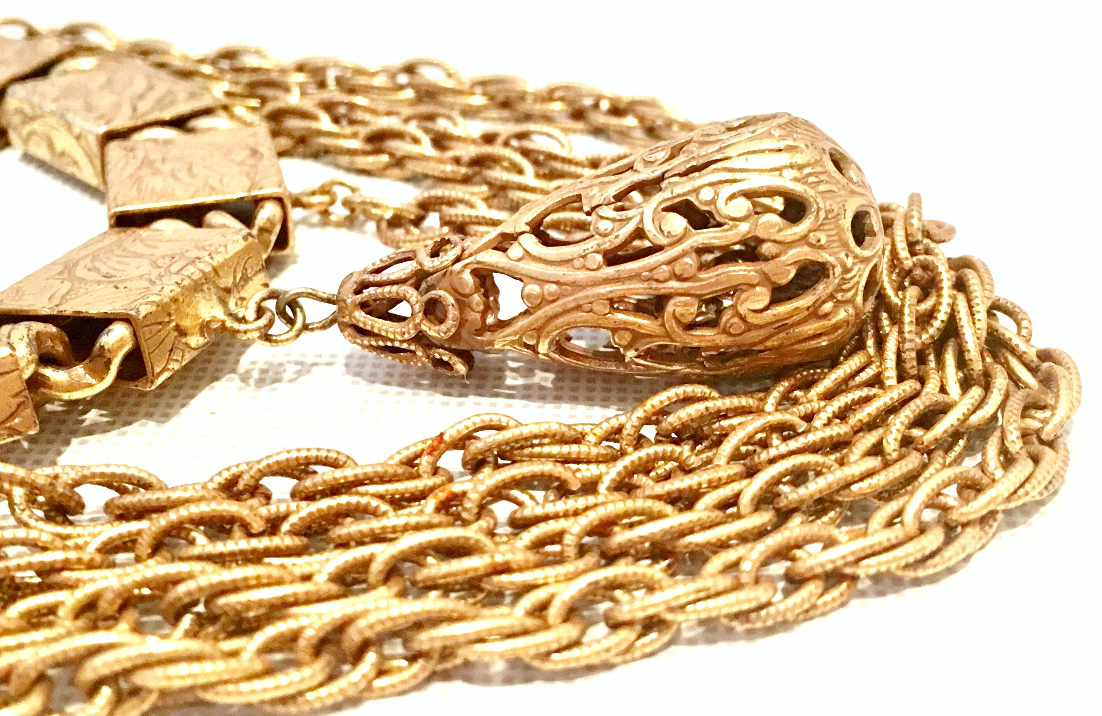 20th Century Art Nouveau Gold Book Chain Choker Style Necklace & Earrings S/3 For Sale 2