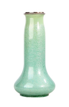 20th Century Art Nouveau Green Ceramic Vase with Silver Rim/Collar, Austria