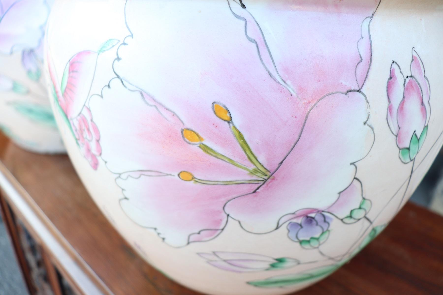 Hand-Painted 20th Century Art Nouveau Hand Painted Pair of Ceramic Vase