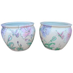 20th Century Art Nouveau Hand Painted Pair of Ceramic Vase