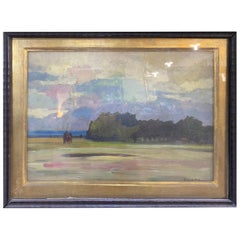 20th Century Art Nouveau Italian Painting Renato Natali Tuscan Countryside 1930s