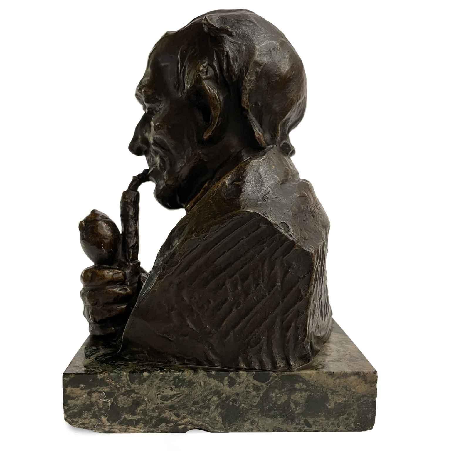 20th Century Art Nouveau Pipe Smoking Man Sculpture by Austrian Hans Müller For Sale 2