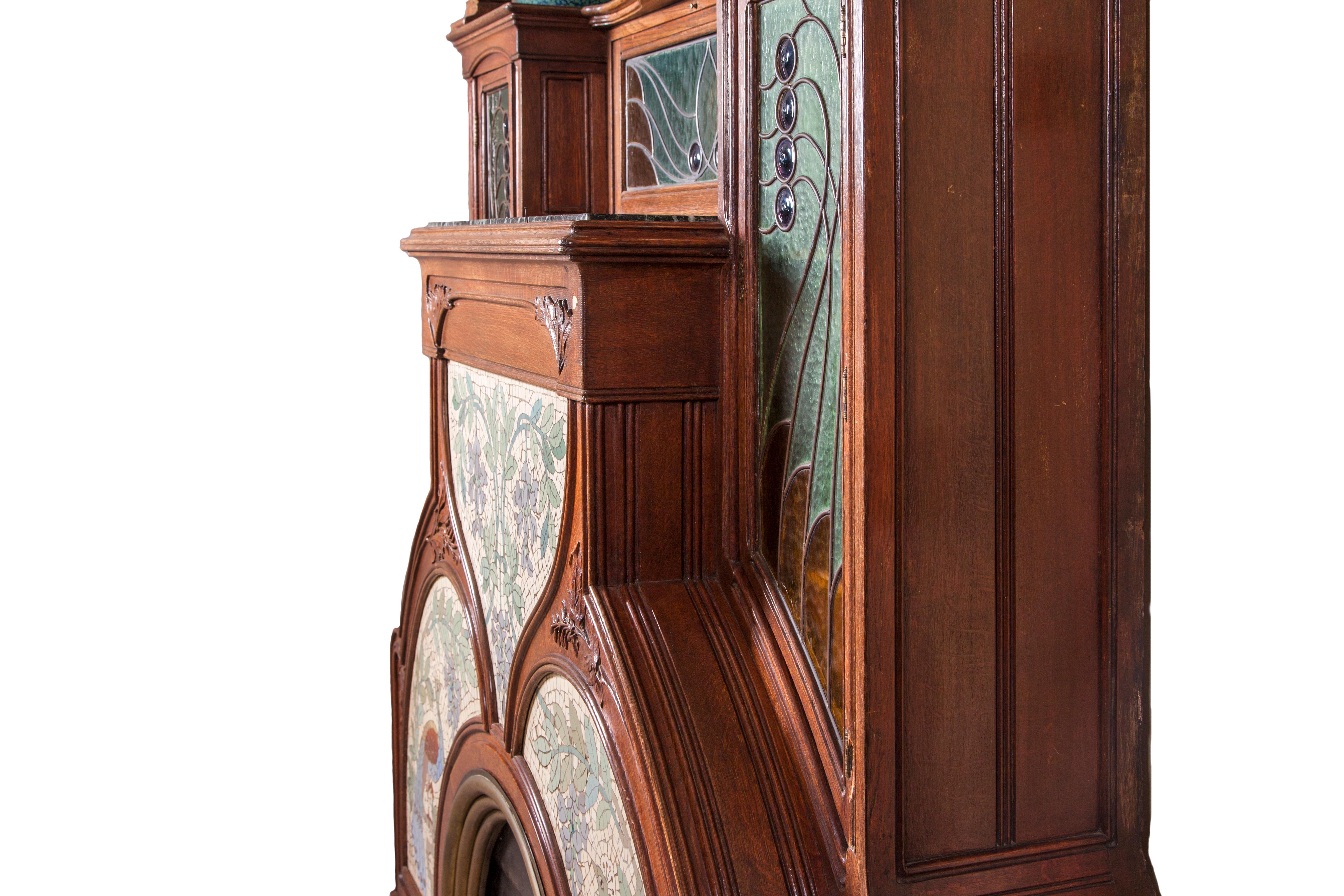 20th Century Art Nouveau Oak Signed A. Ruiz Barcelona Fireplace For Sale 4
