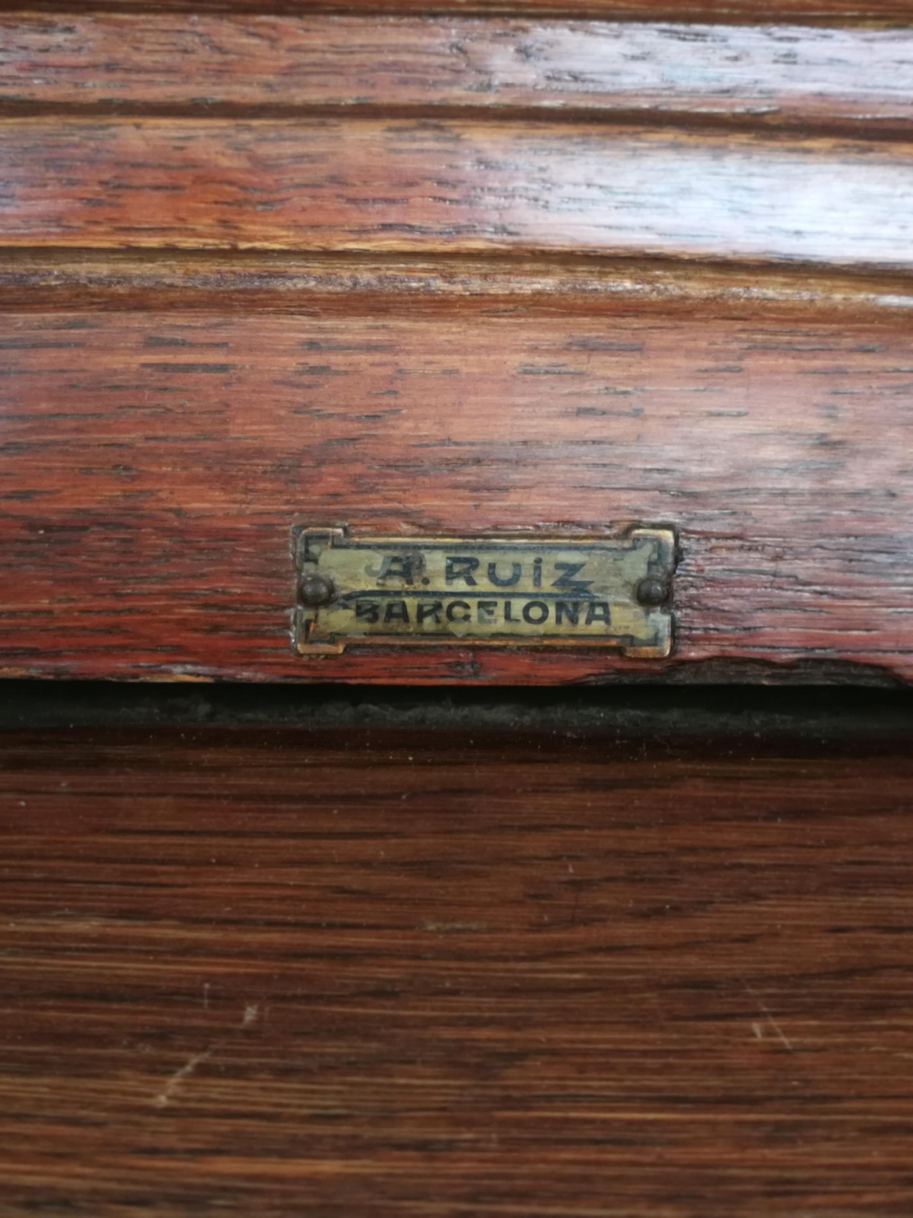 20th Century Art Nouveau Oak Signed A. Ruiz Barcelona Fireplace For Sale 8