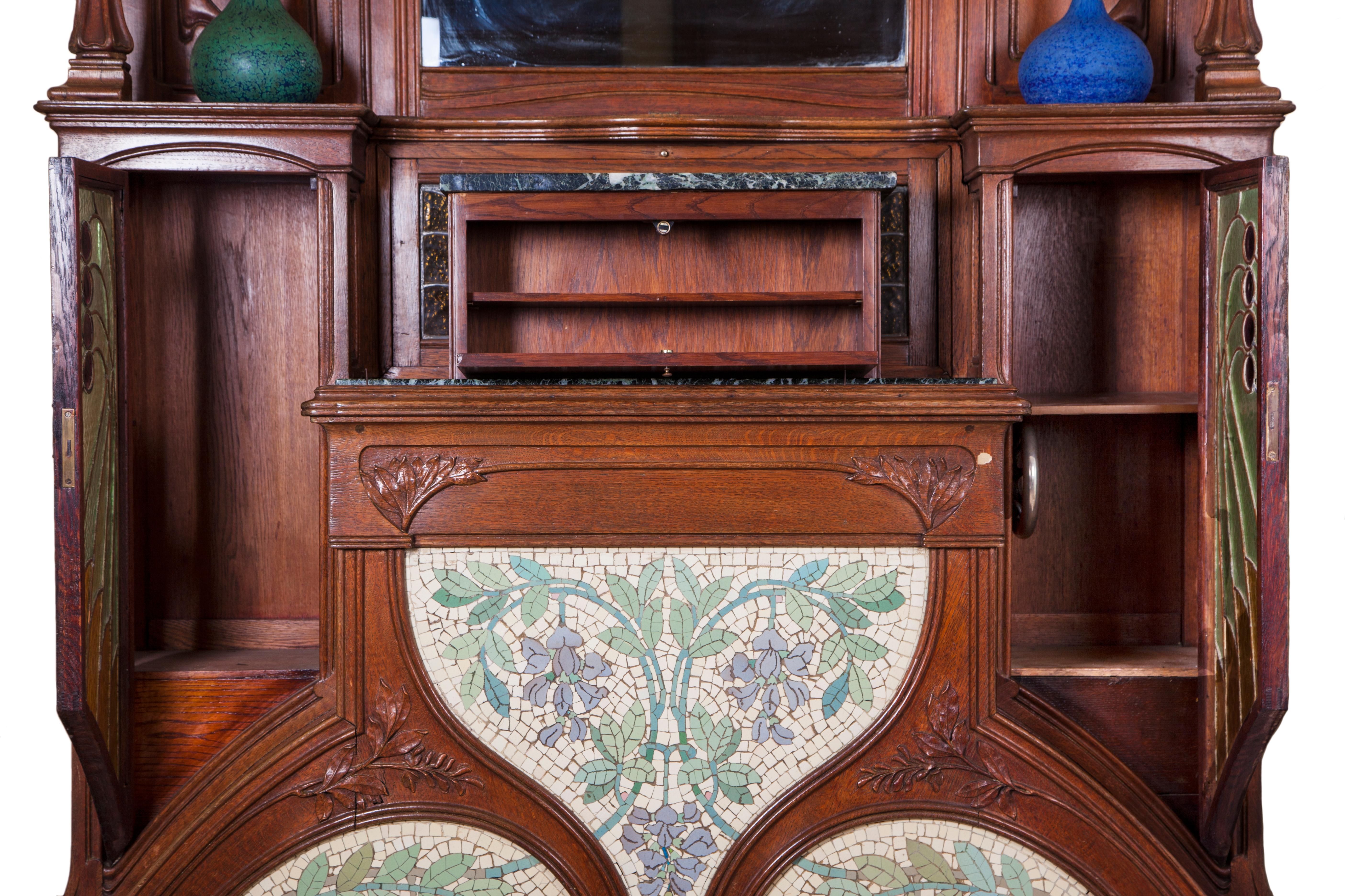 Spanish 20th Century Art Nouveau Oak Signed A. Ruiz Barcelona Fireplace For Sale