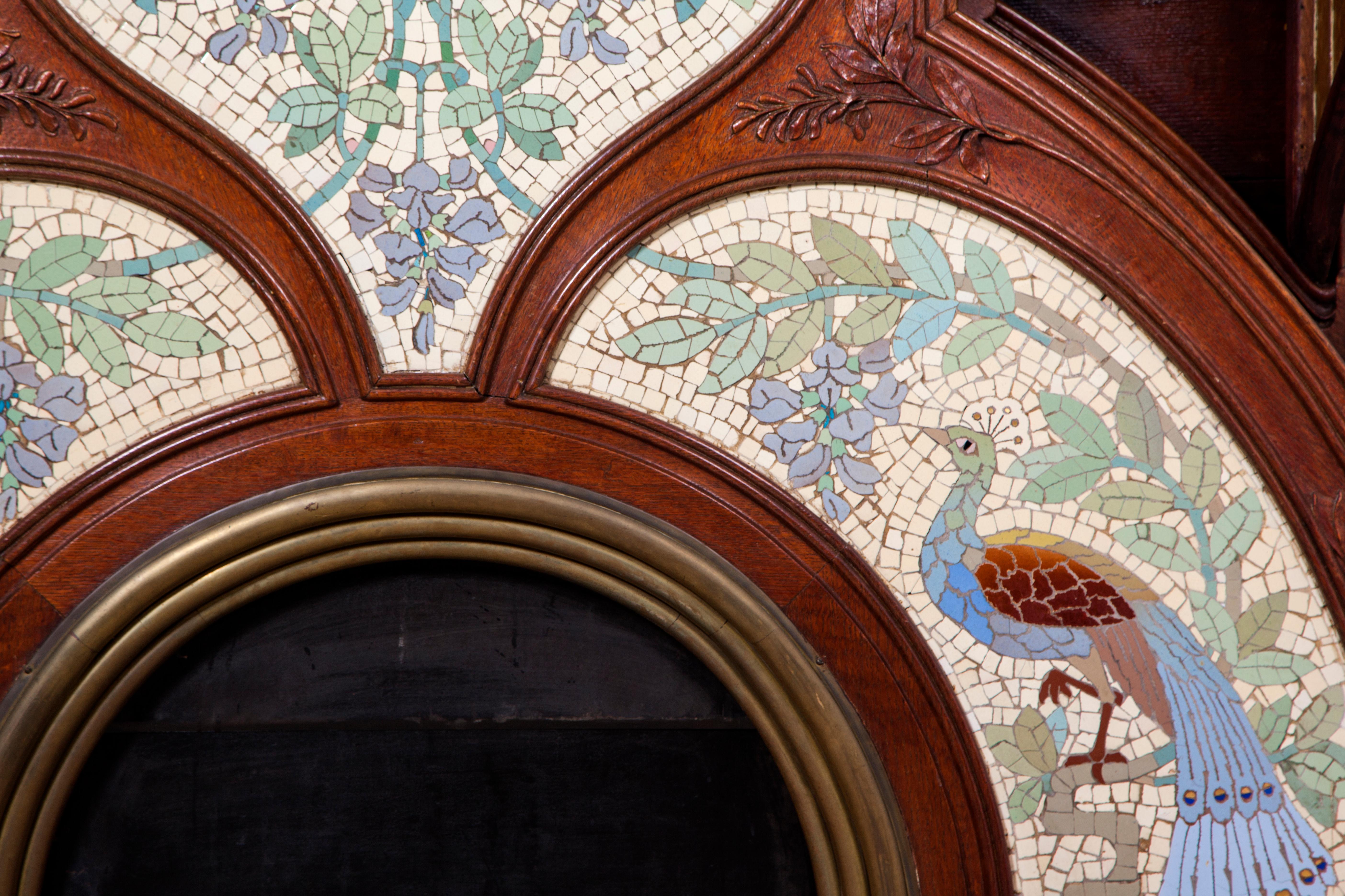 20th Century Art Nouveau Oak Signed A. Ruiz Barcelona Fireplace In Good Condition For Sale In Tricase, Italia