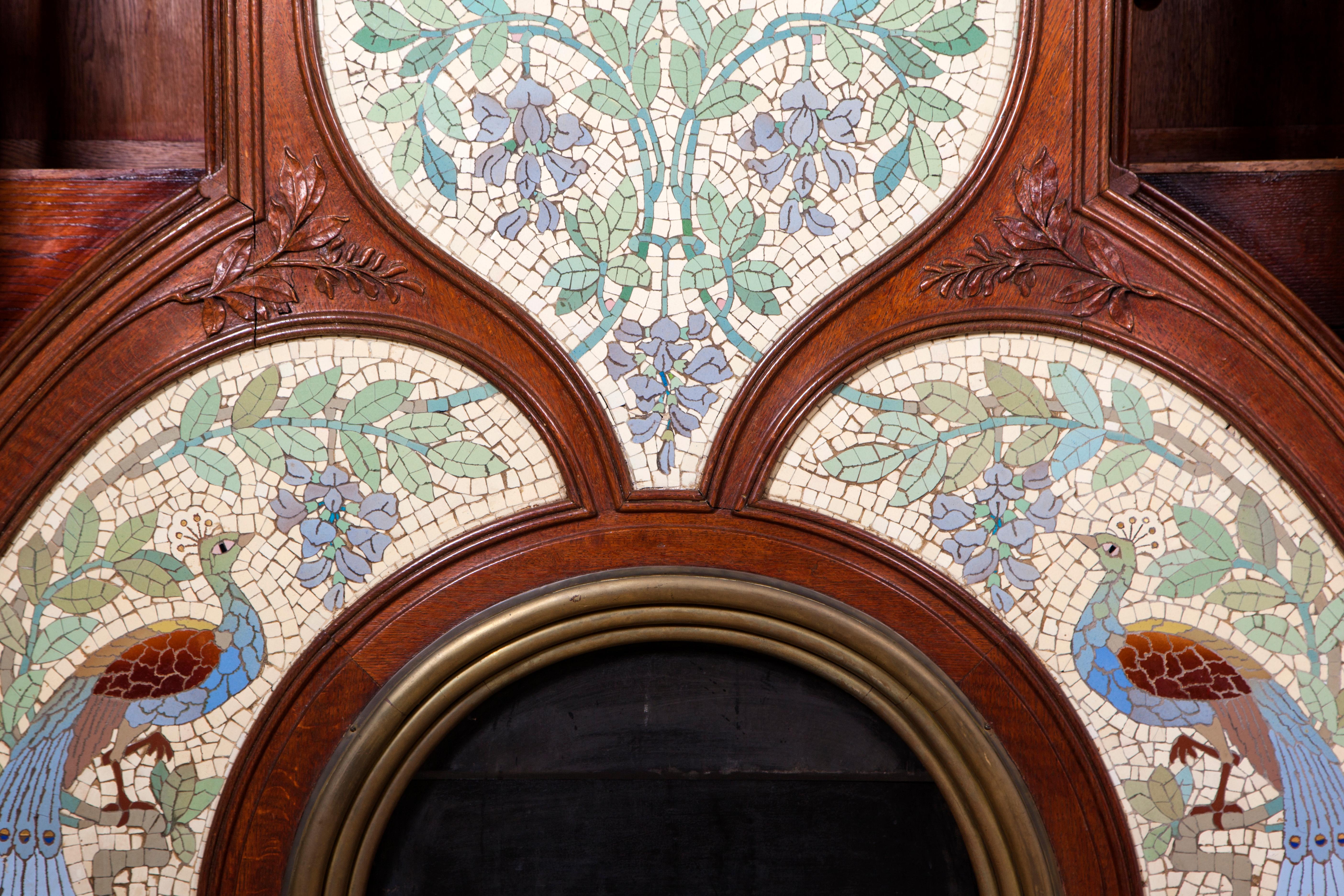20th Century Art Nouveau Oak Signed A. Ruiz Barcelona Fireplace For Sale 2
