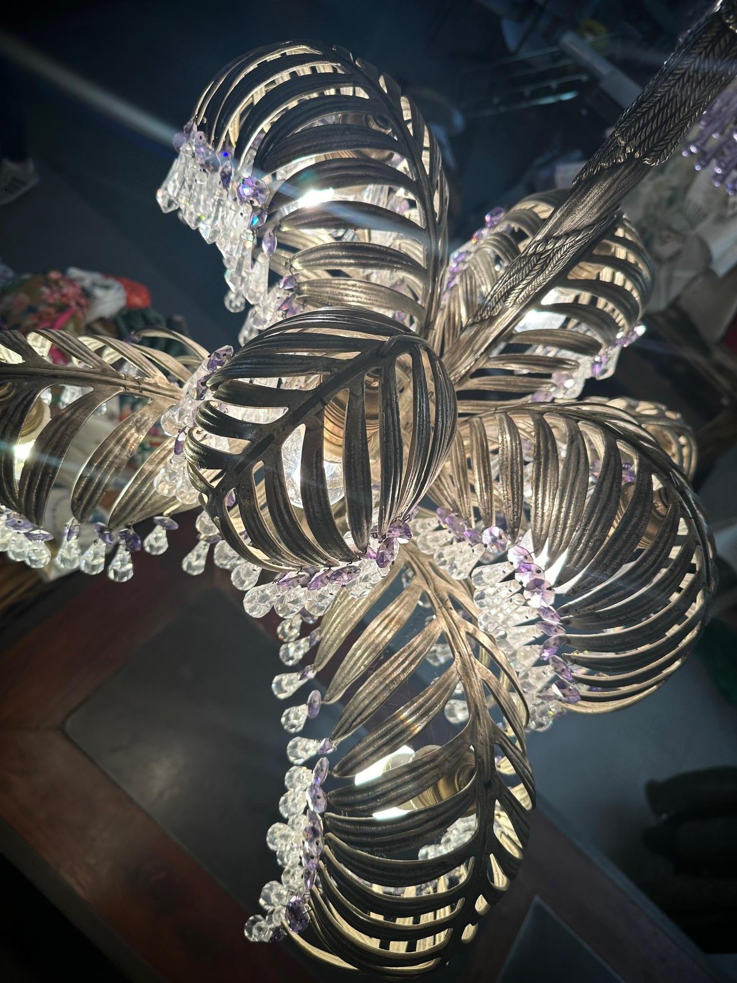 Kronleuchter mit Palmen aus Silber, Bronze und Kristall aus dem 20. Jahrhundert, Art nouveau-Periode  im Angebot 5
