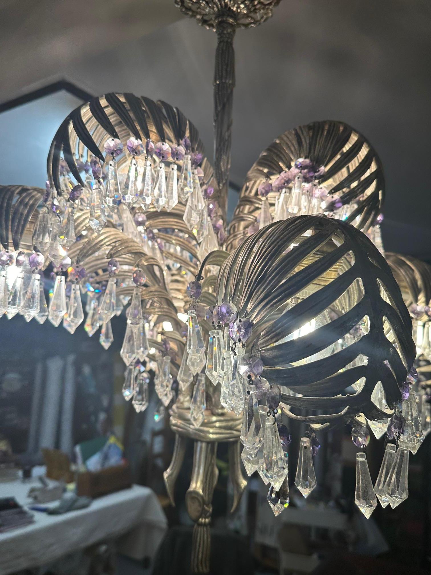 Kronleuchter mit Palmen aus Silber, Bronze und Kristall aus dem 20. Jahrhundert, Art nouveau-Periode 4
