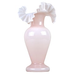 20th Century Art Nouveau Pink Frilly Edged Glass Vase, Austria circa 1900