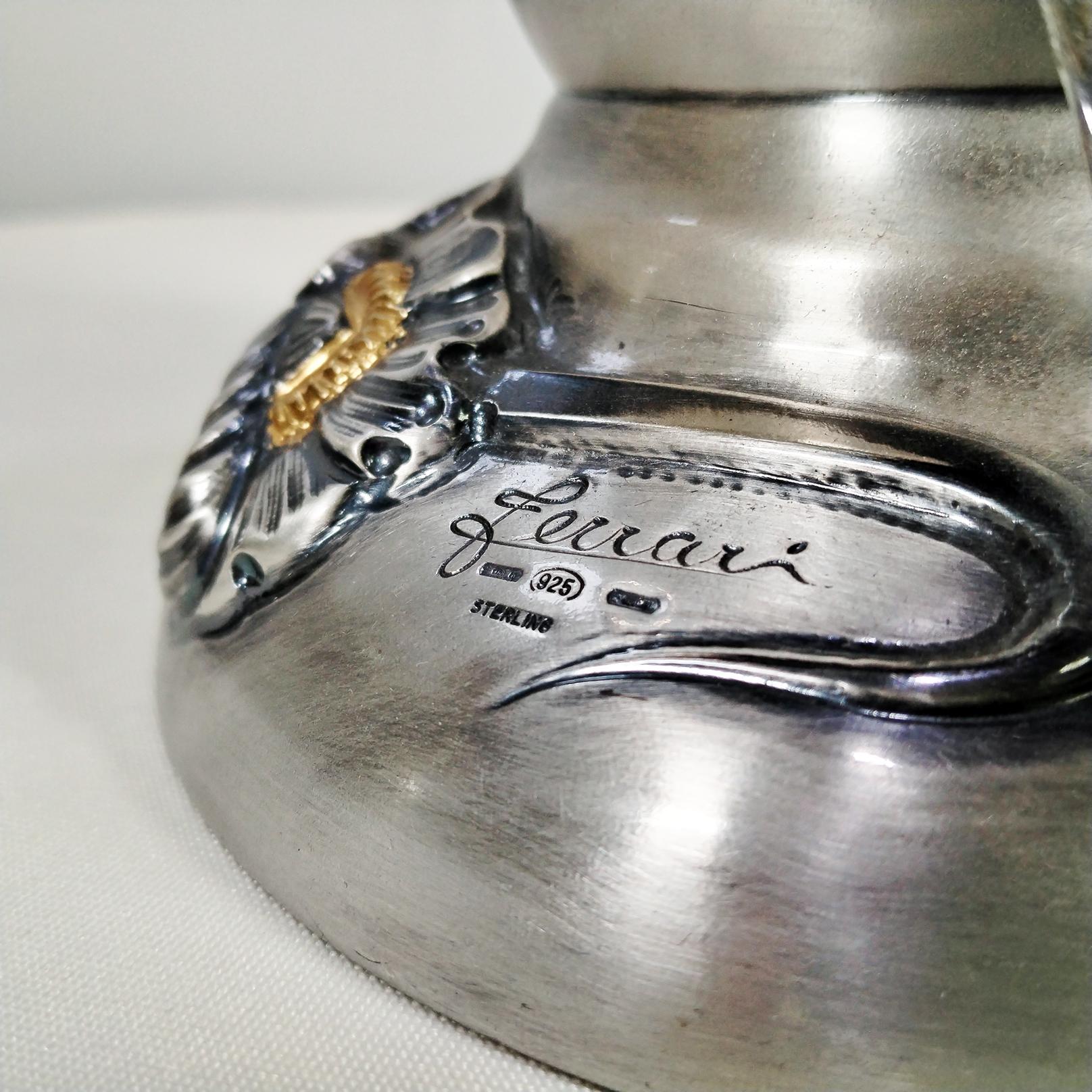 20th Century Art Nouveau Revival Italian Sterling Silver Vase For Sale 7