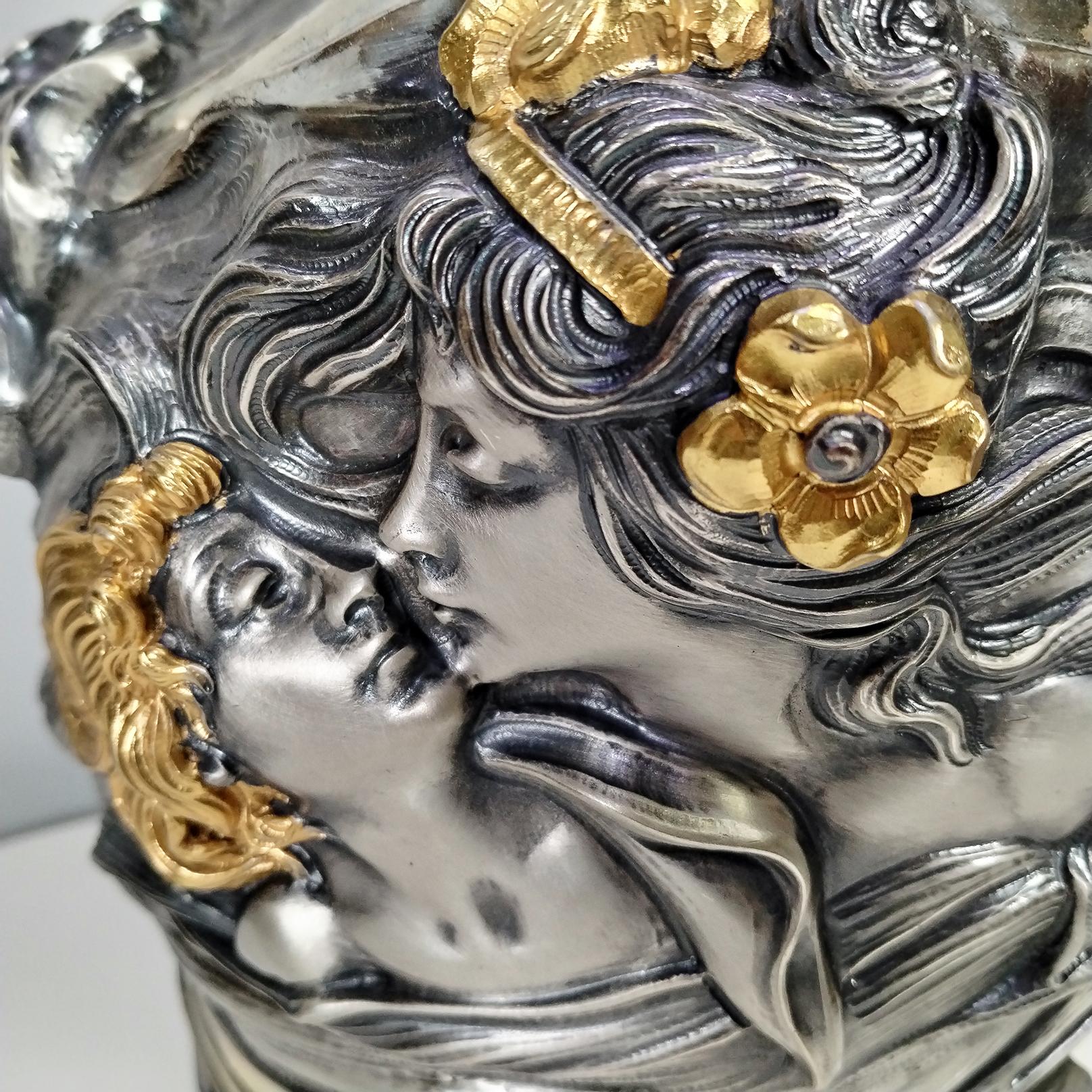 Late 20th Century 20th Century Art Nouveau Revival Italian Sterling Silver Vase For Sale