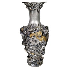 20th Century Art Nouveau Revival Italian Sterling Silver Vase