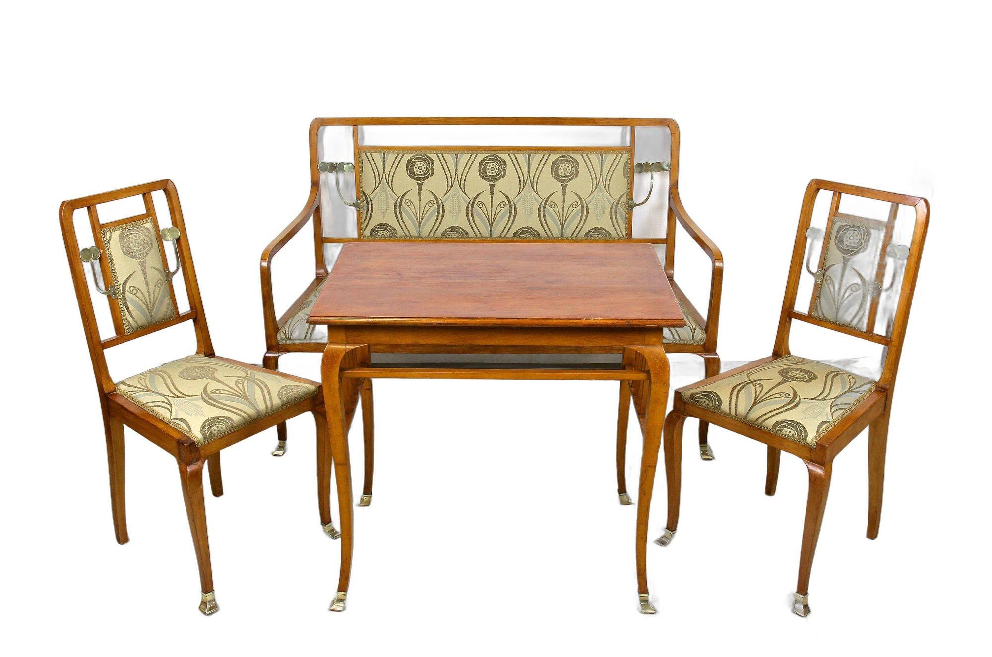Suite de salon Art nouveau du XXe siècle avec éléments en laiton, Autriche vers 1910 en vente 4