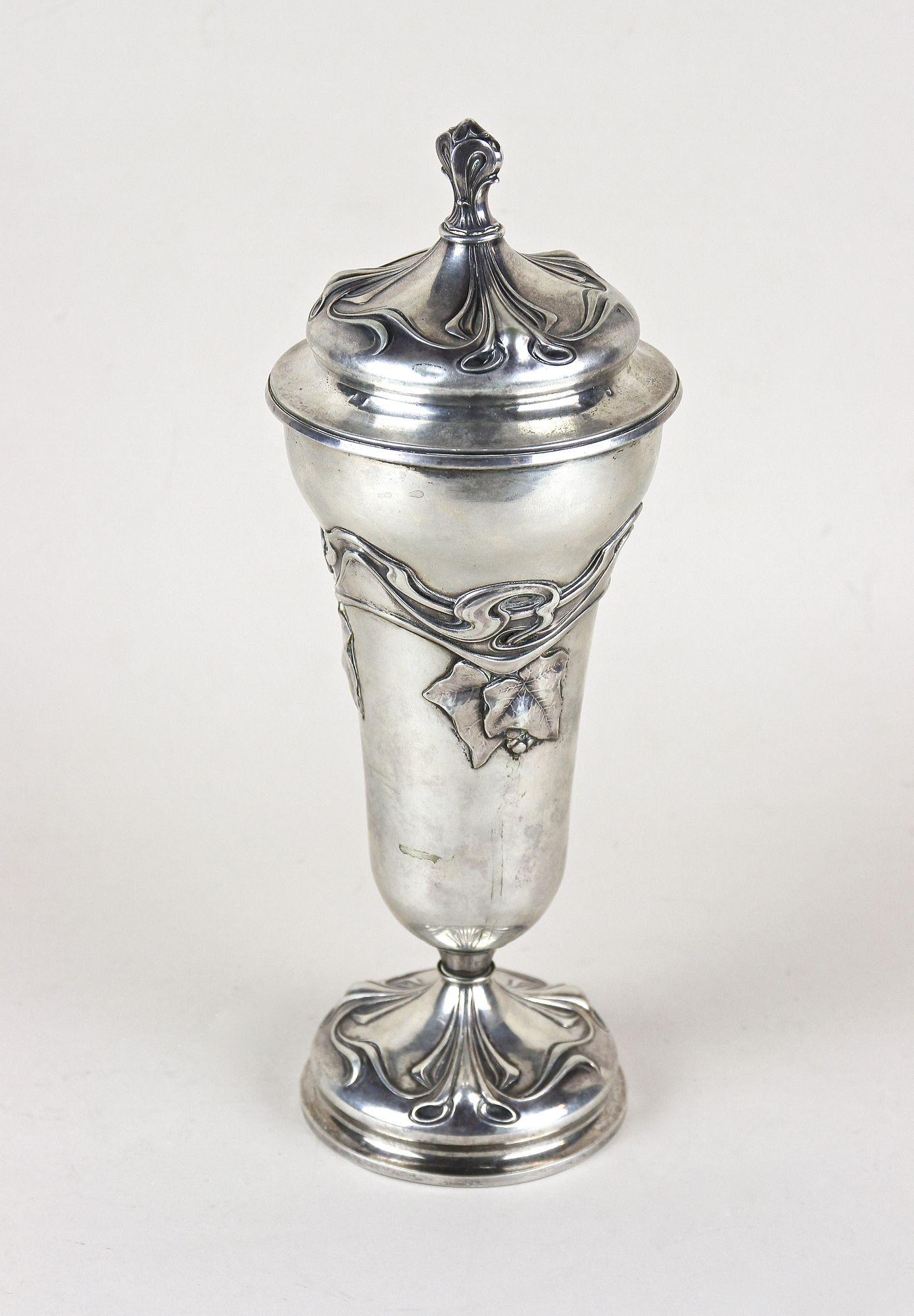 Austrian 20th Century Art Nouveau Silver Amphora Vase With Lid, Austria circa 1900 For Sale