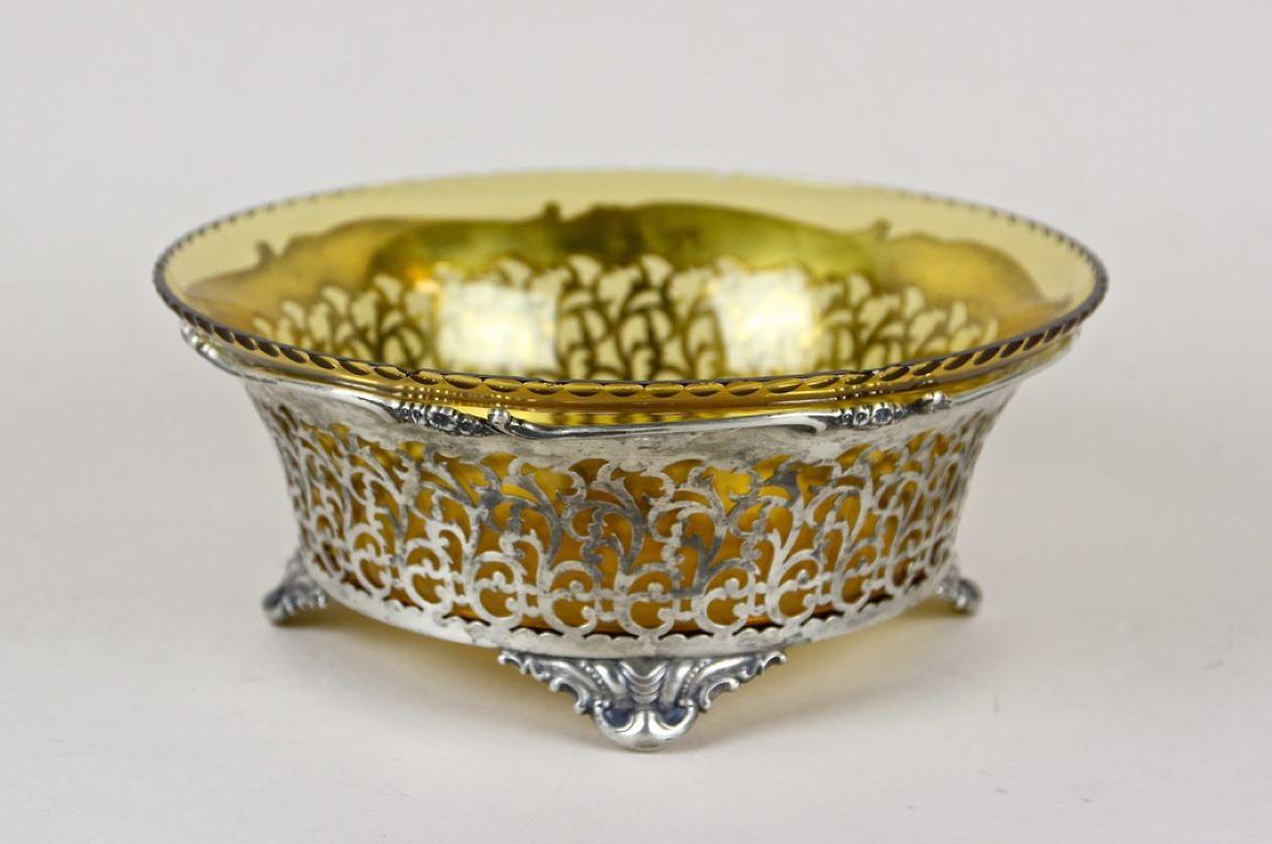 Panier en argent Art Nouveau du 20ème siècle avec bol en verre ambré, vers 1900 en vente 8