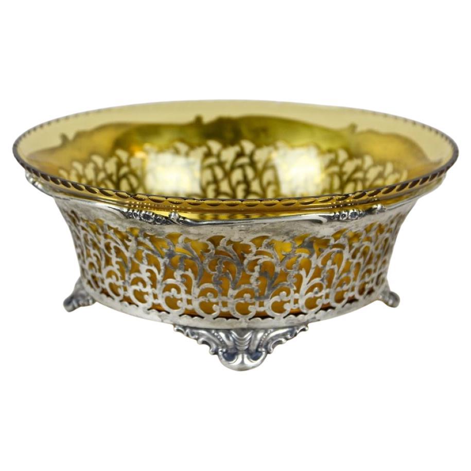 20th Century Art Nouveau Silver Basket With Ambercolored Glass Bowl, AT ca. 1900 For Sale