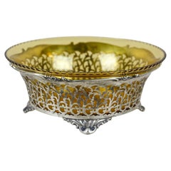 20th Century Art Nouveau Silver Basket With Ambercolored Glass Bowl, AT ca. 1900