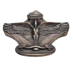 Encrier cigogne Art Nouveau du 20e siècle en bronze argenté par Albert Cheuret, France